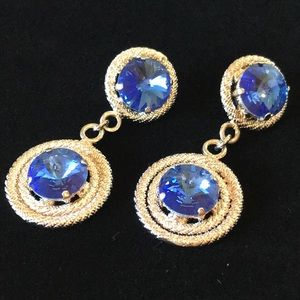 Italian Swarovski Crystal Earrings Sapphire&Silver